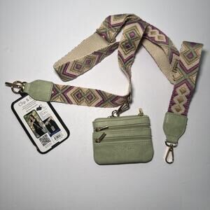 NEW SAVE THE GIRLS GREEN PINK CREAM WITH POUCH CLIP & GO CELL PHONE STRAP